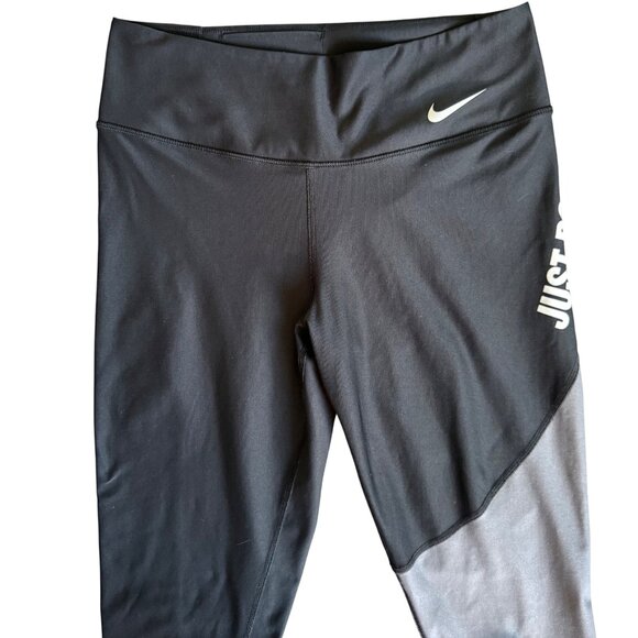 LARGE Womens Nike Power Team Victory Just Do It Black Gray Leggings - Picture 4 of 11